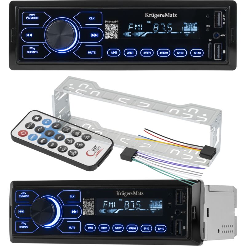 Kruger&Matz 1 DIN Bluetooth-Autoradio mit USB- und AUX-Anschluss, 3,5-mm-Klinkenanschluss und microSD-Kartenleser