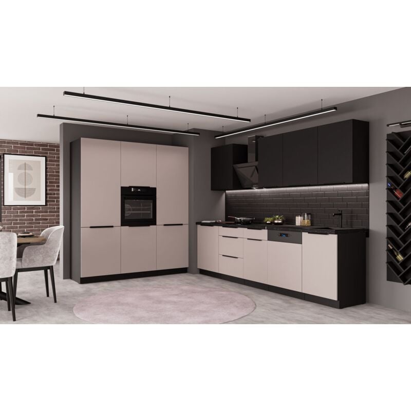 Küchen Preisbombe - Küche arona + siena 280 + 180 cm Küchenzeile Küchenblock Einbauküche Kaschmir beige matt + Schwarz matt
