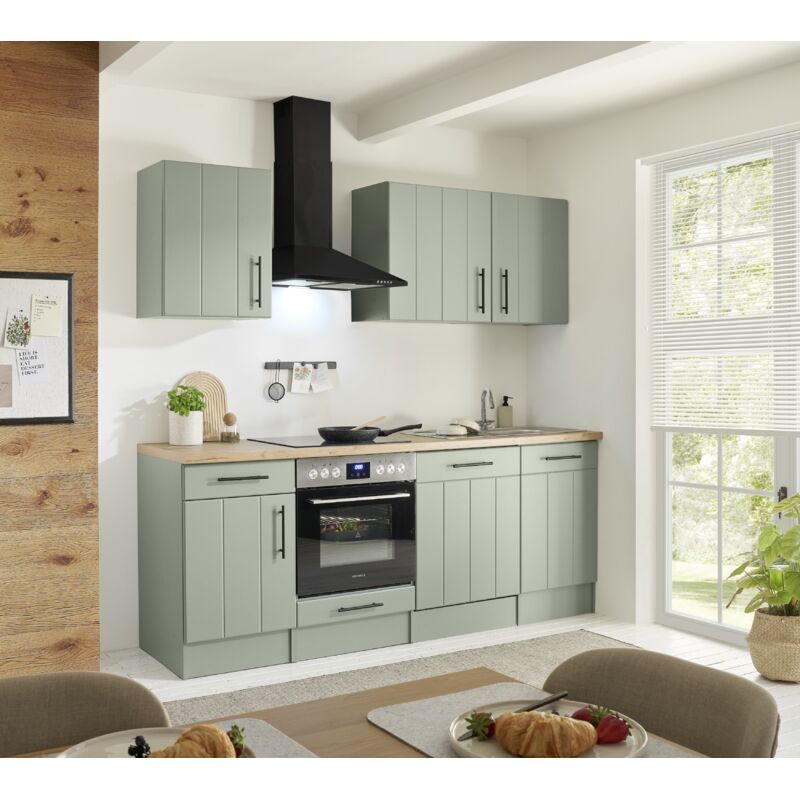 Küche Einbau Küchenzeile Landhaus Grün Anton 220 cm ohne Kühlschrank Respekta