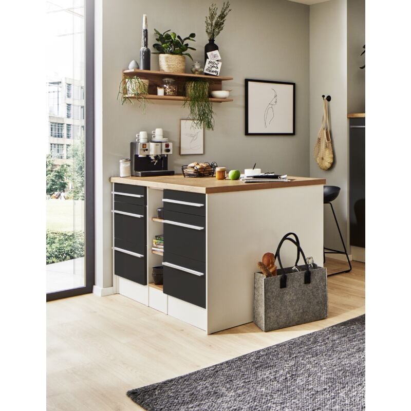 Küche Kücheninsel Gabriel 150 cm mit Hängeregal Grau Respekta