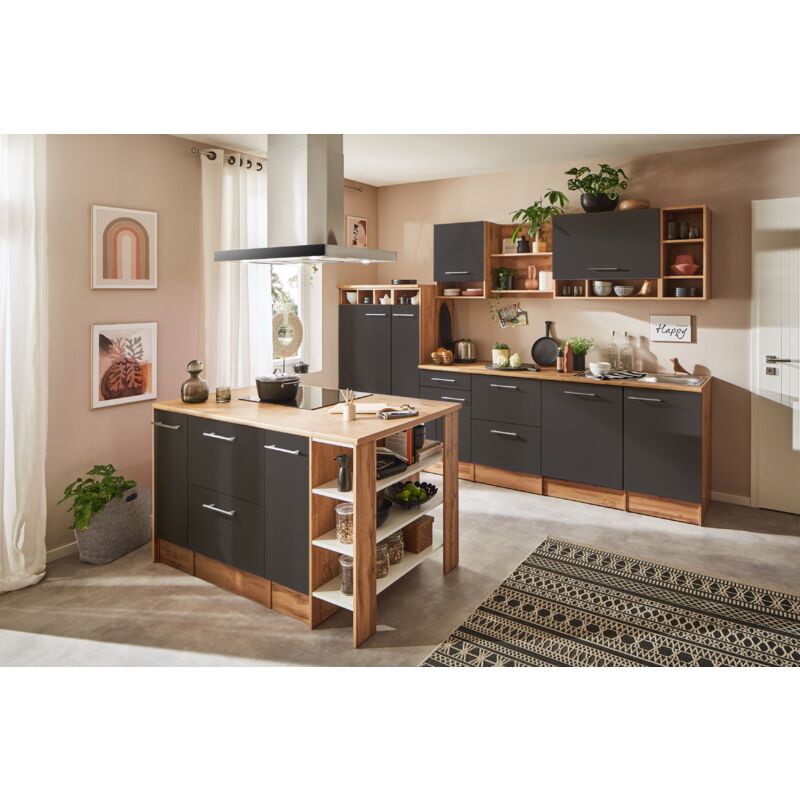 Küche Küchenzeile Inselküche Einbauküche Eiche Grau Hilde 310 cm Respekta