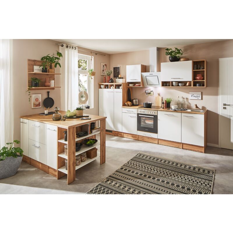 Küche Küchenzeile Inselküche Einbauküche Eiche Weiß Hilde 310 cm Respekta