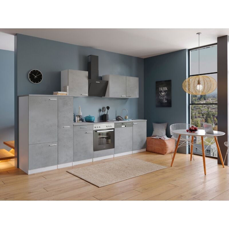 Küche Küchenzeile Küchenblock Einbauküche Weiß Beton Malia 310 cm Respekta