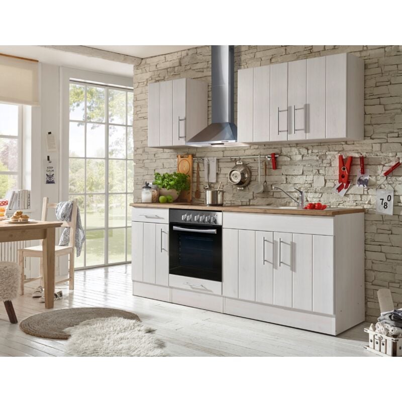 Küche Küchenzeile Leerblock Landhaus Lärche Weiß Anton 210 cm Respekta