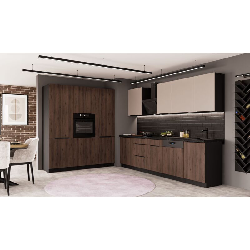 Küchen Preisbombe - Küche monza + arona 280 + 180 cm Küchenzeile Küchenblock Einbauküche Nussbaum Okapi matt + Kaschmir beige matt