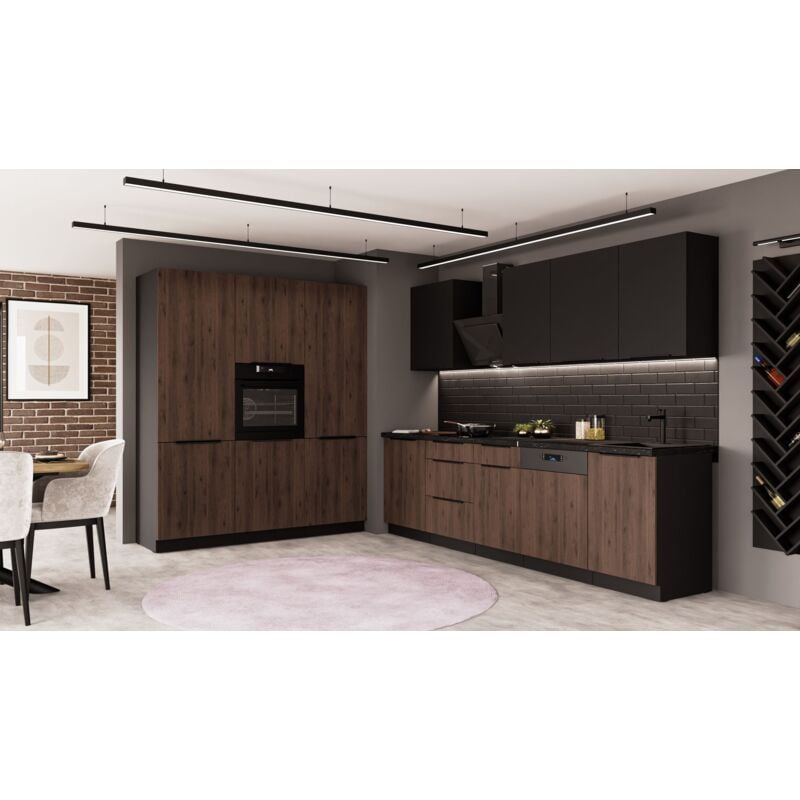 Küchen Preisbombe - Küche monza + siena 280 + 180 cm Küchenzeile Küchenblock Einbauküche Nussbaum Okapi matt + Schwarz matt