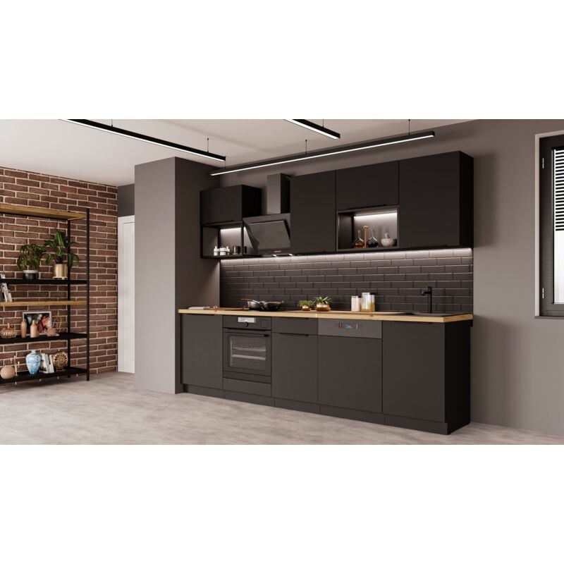 Küchen Preisbombe - Küche siena basic loft 280 cm Küchenzeile Küchenblock Einbauküche Schwarz matt