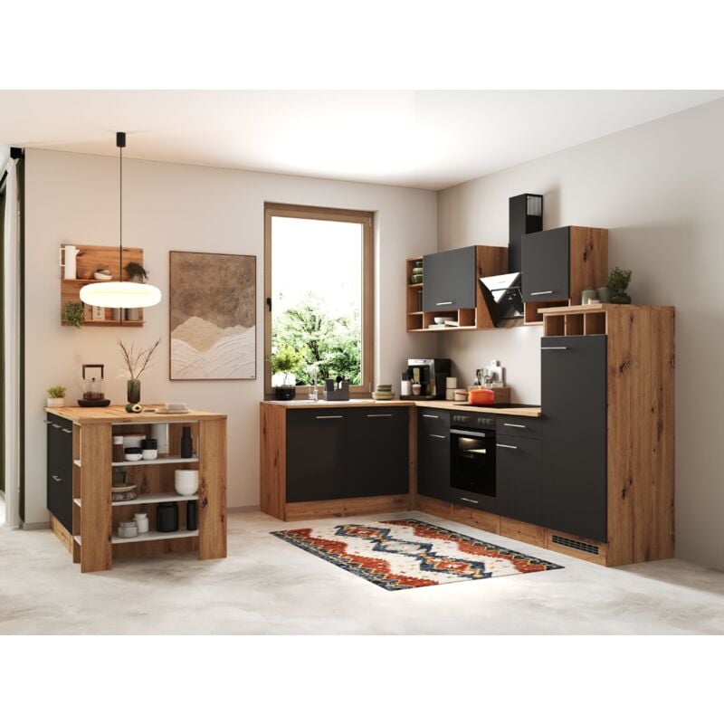 Küche Winkelküche Inselküche Einbauküche Eiche Grau Hilde 280 cm Respekta