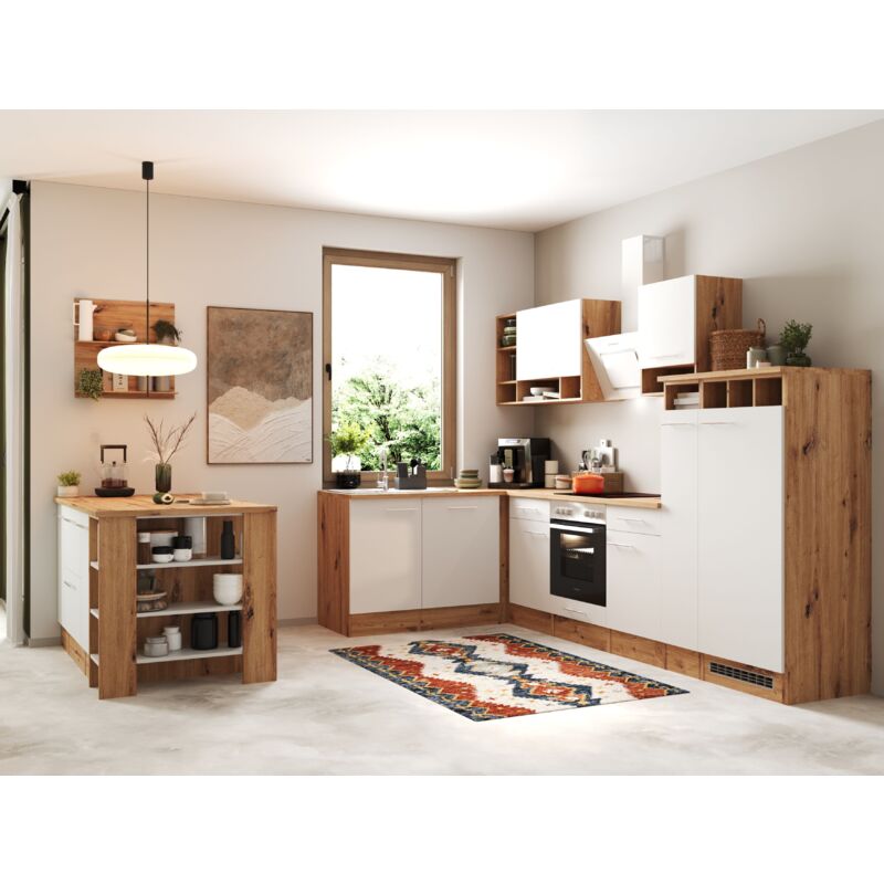 Küche Winkelküche Inselküche Einbauküche Eiche Weiß Hilde 310 cm Respekta