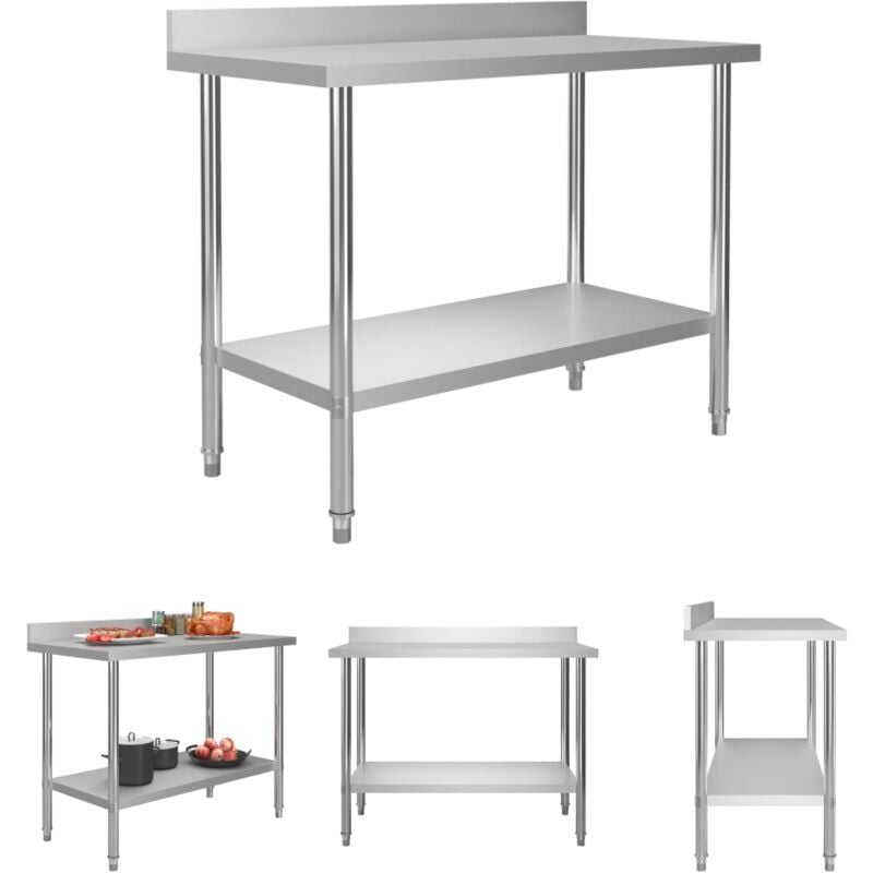 Devenirriche - The Living Store Küchen-Arbeitstisch mit Aufkantung 120 x 60 x 93 cm Edelstahl - Gastronomie