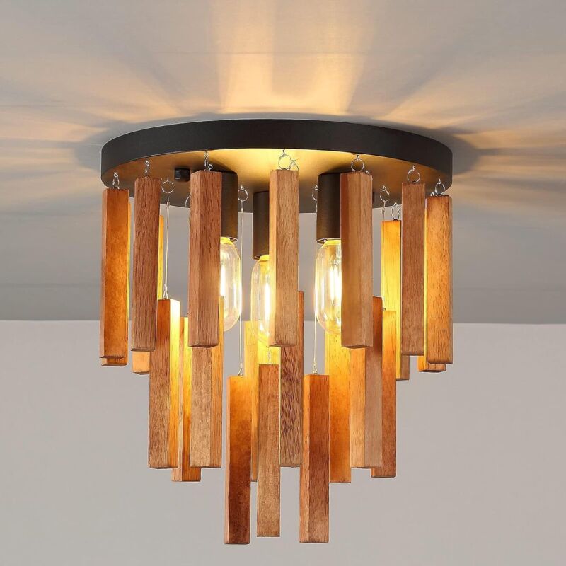 Küchen-Deckenleuchte, rustikale Vintage-Deckenleuchte aus Massivholz, dekorative Lampe fürs Wohnzimmer, Eichen-Deckenleuchte E27 für Wohnzimmer,