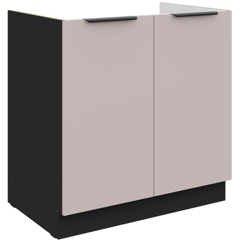 Küchen Preisbombe - Küchen Spülenunterschrank 80 cm Küche arona Kaschmir beige matt + Schwarz matt Küchenzeile Küchenblock Küche Einbauküche
