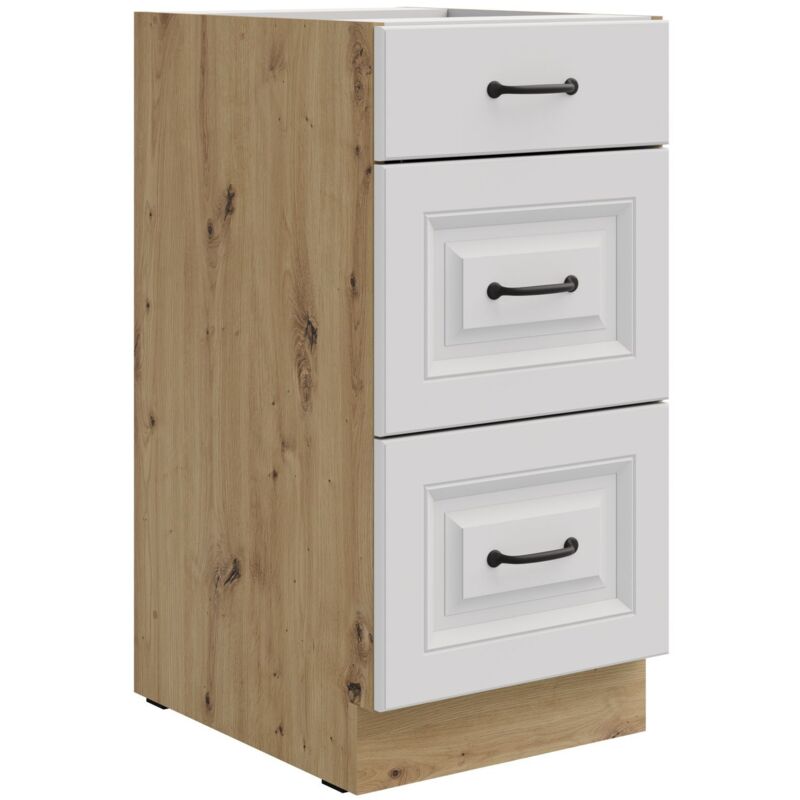 Küchen Unterschrank 40 cm Stilo Weiß + Eiche Artisan matt Vollauszug Soft-Close Küche Einbauküche