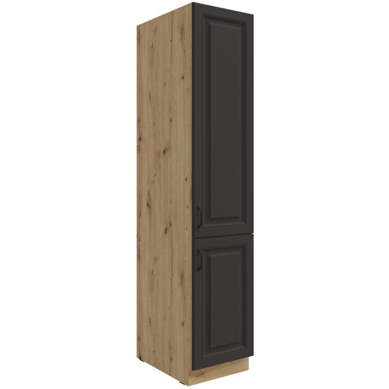 Küchen Vorratshochschrank 40 cm Stilo Grau + Eiche Artisan Küchenzeile Küchenblock Einbauküche Landhaus Küche