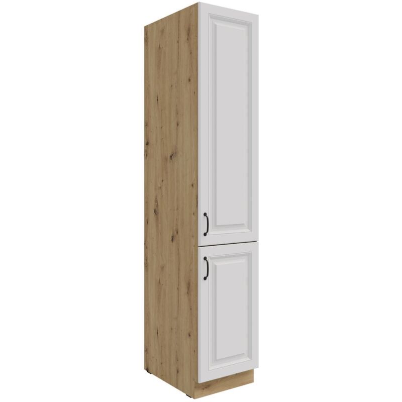 Küchen Vorratshochschrank 40 cm Stilo Weiss + Eiche Artisan Küchenzeile Küchenblock Einbauküche Landhaus Küche