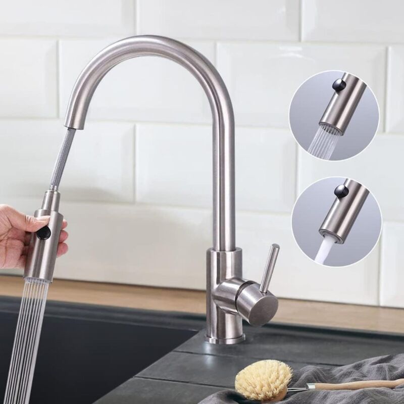 Küchenarmatur mit 2 Strahlarten Wasserhahn Küche ausziehbar Spültischarmatur Edelstahl Armatur Küche mit Brause Mischbatterie Küche Armatur