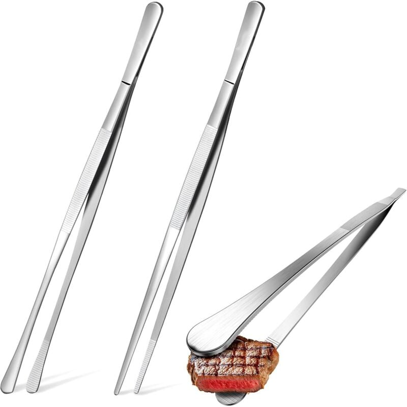 Küchenpinzette Edelstahl, 2 Stück Pinzette Küche 16 cm,Edelstahl Fleischpinzette, Professionelle Kochpinzette, Langlebige Fleisch und Grillpinzette