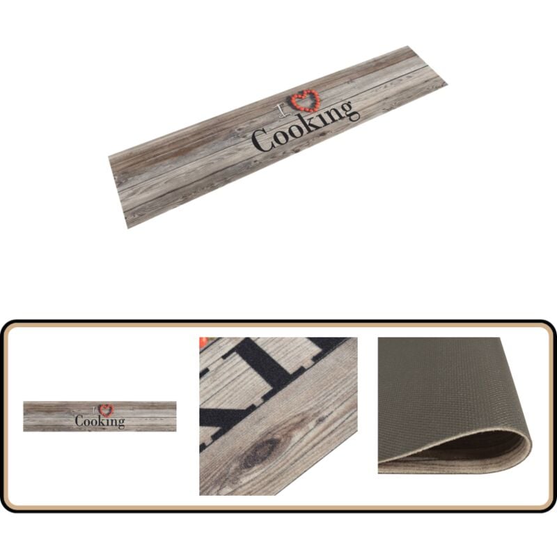 Küchenteppich Waschbar Cooking Grau 60x300 cm Samt - Küchenläufer - Samt - pvc - Anti-Rutsch - Waschecht
