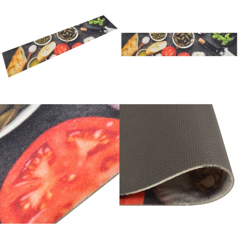 Vidaxl - Küchenteppich Waschbar Wein & Essen 60x300 cm Samt - Küchenläufer - Samt - Esszimmerteppich - Wohnraumteppich - Rutschfest - Home & Living