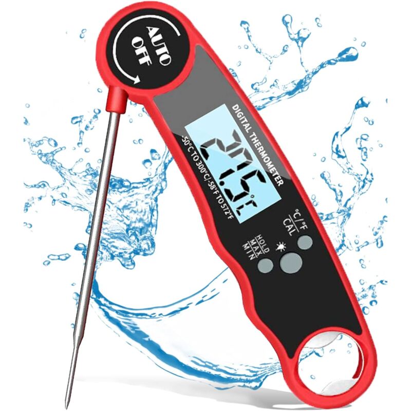 Küchenthermometer mit Kochsonde, Lebensmittelthermometer für Flüssigkeiten, Öl, Fleisch, BBQ, Lebensmittel, Grillen, Braten, wasserdichtes digitales