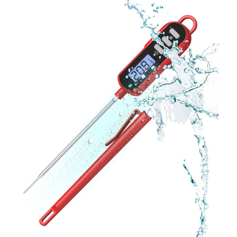 Linghhang - Küchenthermometer, sofort ablesbares Küchenthermometer mit langer Sonde und LCD-Display, IPX6 wasserdicht zum Kochen, Backen, Fleisch,