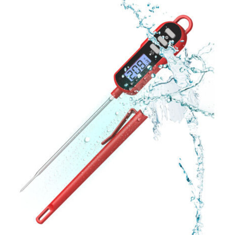 Küchenthermometer, Sofort-Lesen-Küchenthermometer mit langer Sonde und LCD-Bildschirm, IPX6 wasserdicht für Kochen, Backen, Fleisch, Heißgetränke,