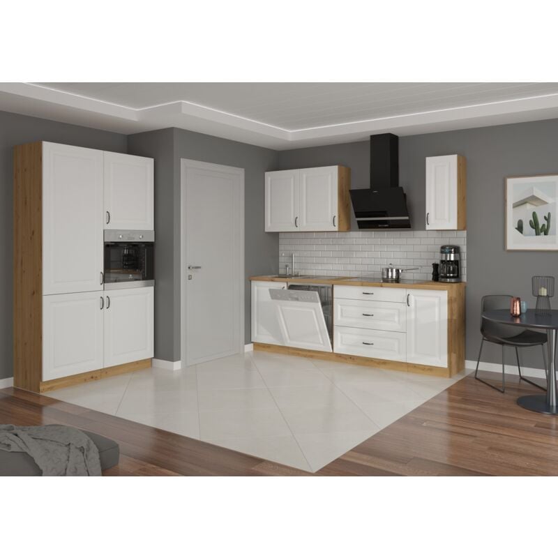 Küchen Preisbombe - Küche Stilo Weiß + Eiche Artisan 230 + 120 Küchenzeile Küchenblock Einbauküche