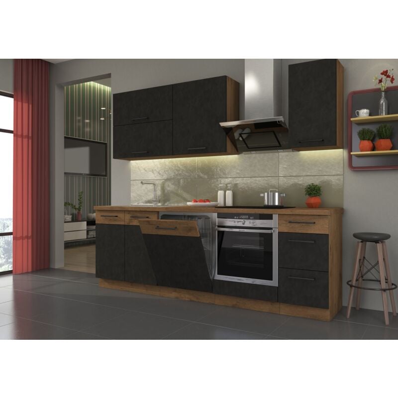 Küchen Preisbombe - Küche vigo Basic Matera Grau Lancelot 240 cm Küchenzeile Küchenblock Einbauküche