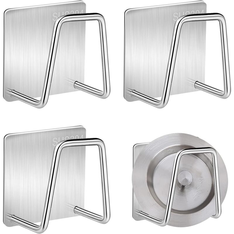 Küchenschwammhalter Spüle Schwammhalter Edelstahl Selbstklebend Spüle Schwammhalter für Schwämme Bürste Topfdeckel Spüllappen 4 Stück Silber
