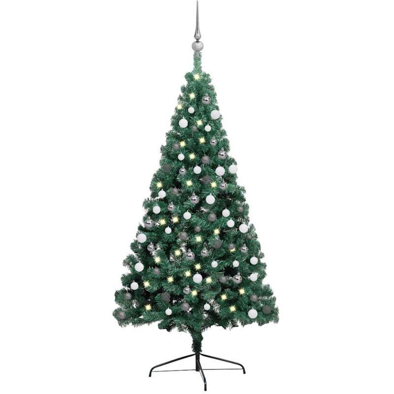Künstlicher Halb-Weihnachtsbaum Beleuchtung Kugeln Grün 210 cm vidaXL