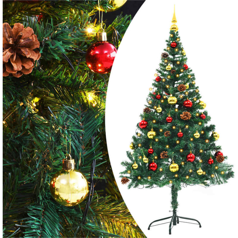 Künstlicher Weihnachtsbaum mit Beleuchtung & Kugeln Grün 150 cm vidaXL