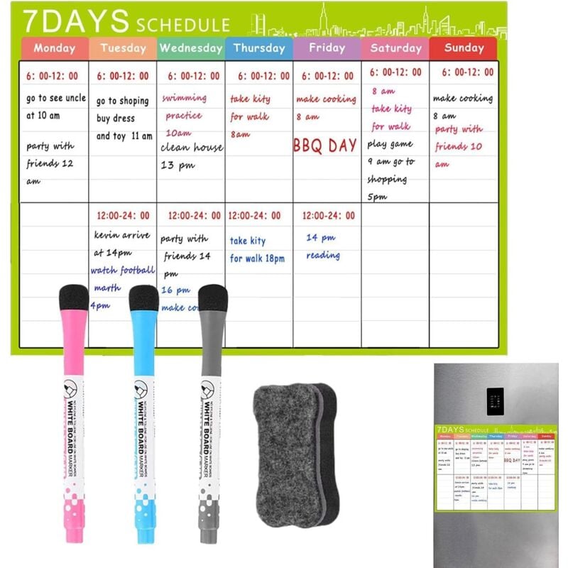 Kühlschrank-Ersatzteil-Spülbecken-Organizer, magnetischer Kalender – A3, magnetisch, trocken abwischbar, Kühlschrank mit Radiergummi, Stift 16,5 x