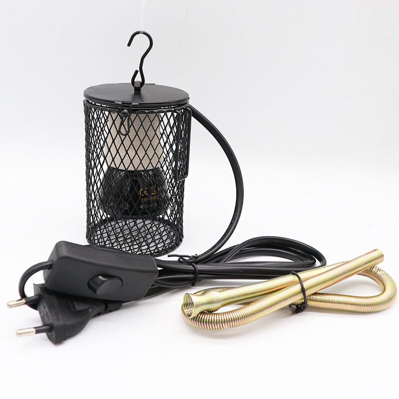 Küken-Wärmelampe, 100 w, Terrarium-Wärmelampe, Keramik-Lampenschutz, Emitter, Wärme-Heizlampe mit Schalter, EU-Stecker 220–230 v (schwarz)