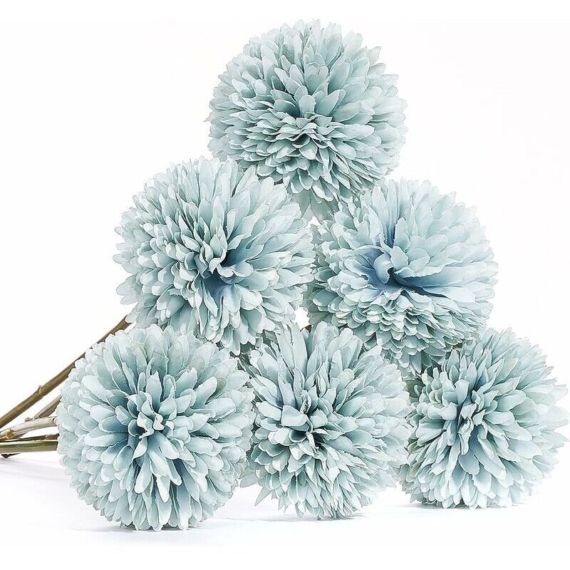 Künstliche Blumen, 6 Stück Seidenblumen mit Stielen, blaue Kunstblumen, künstliche Chrysanthemenblumen zur Dekoration, Hochzeitsdekoration,