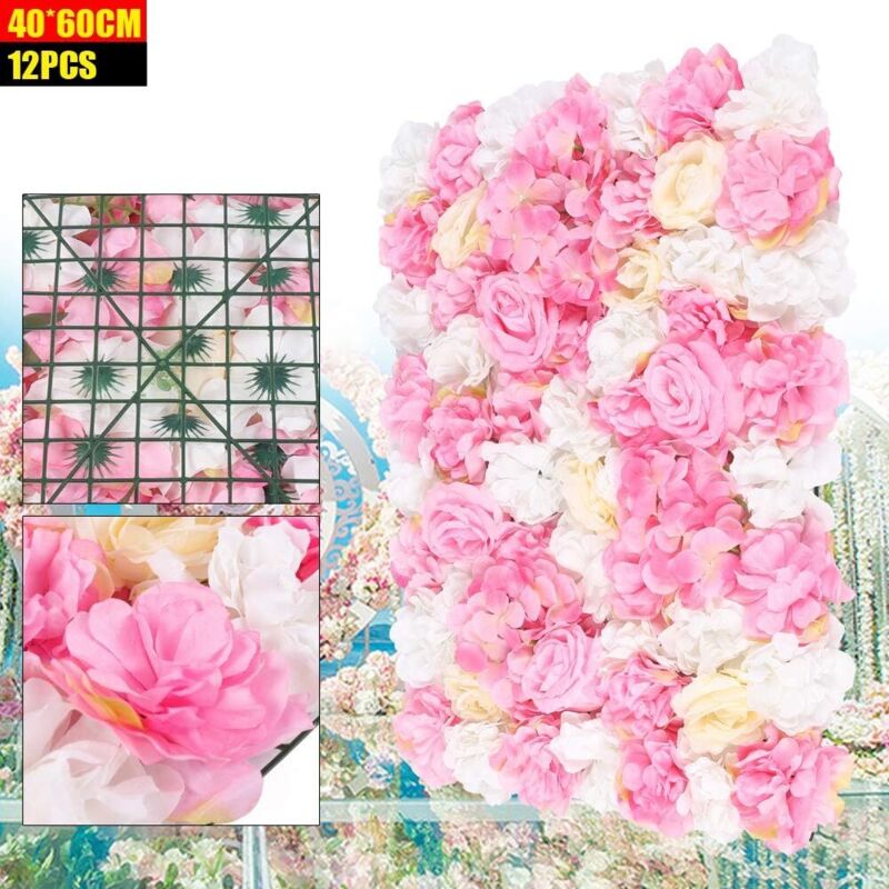 Künstliche Blumenwand, Rosenwand 12x Kunstblumen Hochzeit Straße Hintergrund Wand 40 x 60cm für Hochzeit Hintergrund Party Heimdekoration Rosa