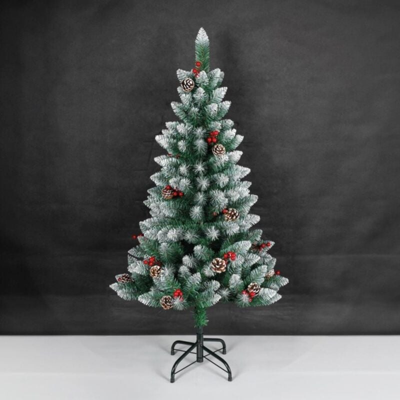 Künstlicher Weihnachtsbaum 'Haur' abnehmbarer Schneeeffekt mit Stechpalme und Tannenzapfen Ø85x150cm Farbe Rot Weiß und Grün