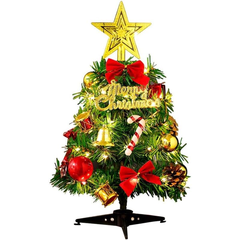 Ersandy - Künstlicher Weihnachtsbaum, Mini-Weihnachtsbaum und 2 m lange Drahtseil-Lichter, Miniatur-Dekoration, Tisch, drinnen, Mini-grüne Bäume,