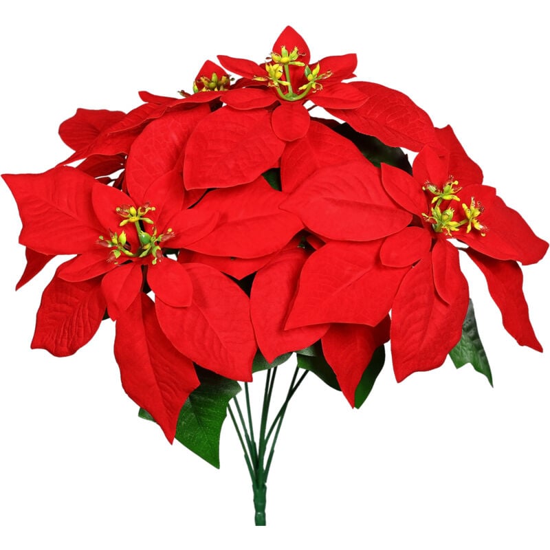 Spetebo - Künstlicher Weihnachtsstern Blumenstrauß - 42 cm - Deko Poinsettia Strauß in naturgetreuer Nachbildung - Kunst Dekorpflanze Kunstblumen