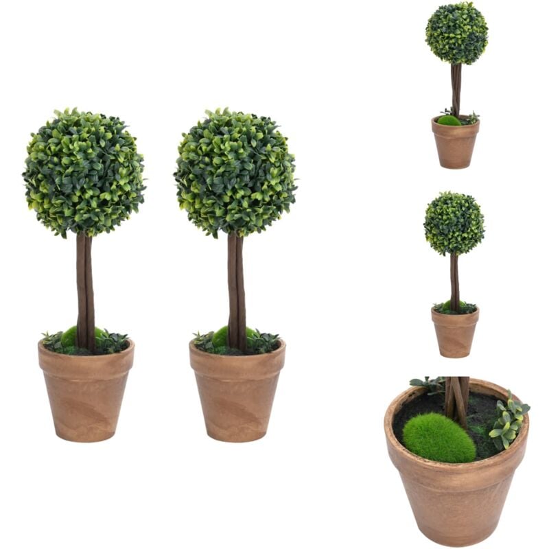 Künstliche Buchsbäume 2 Stk. mit Topf Kugelform Grün 56 cm - Künstliche Pflanzen - Buchsbaum - Indoor Pflanzen - Outdoor Pflanzen - Deko Pflanzen