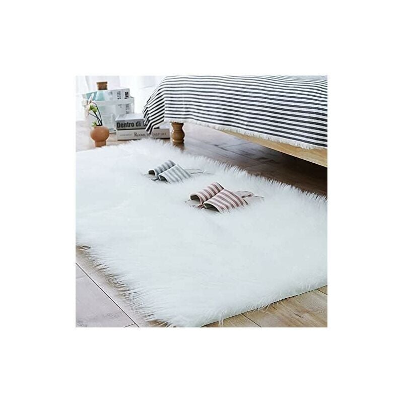 Kunstschaffell-Teppich, Kunstfell-Teppich, gemütliches Gefühl wie echter Kunstfell-Teppich, künstlicher Luxus-Sofa-Kissen-Teppich aus Wolle (weiß, 60