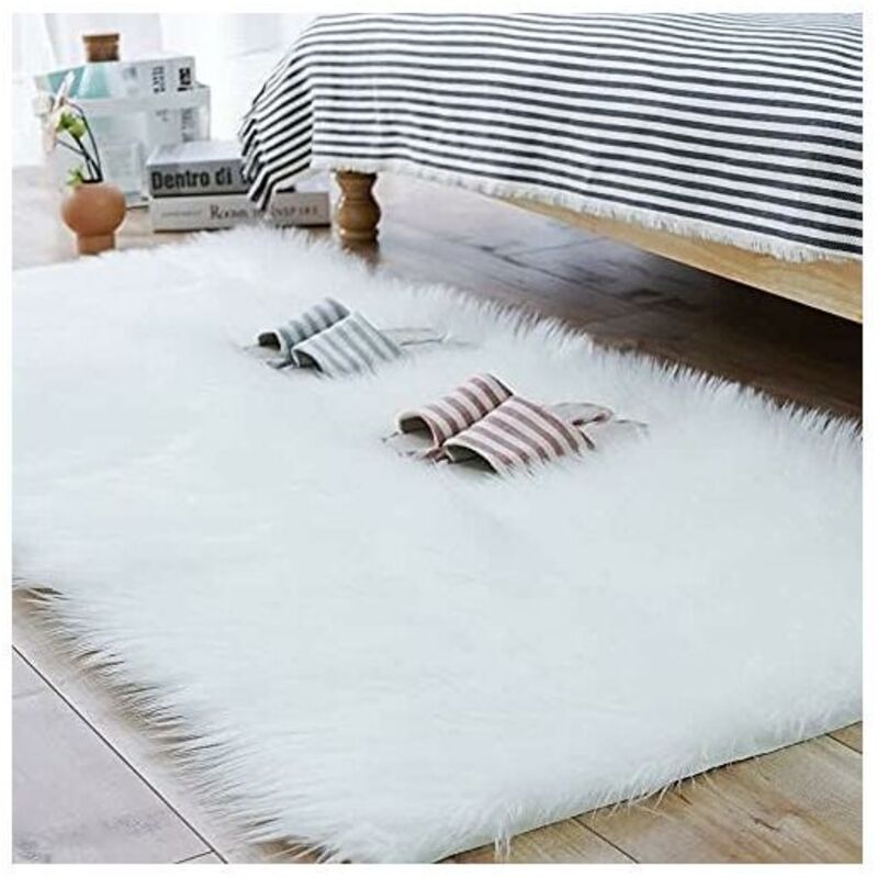 Kunstschaffell-Teppich, Kunstfell-Teppich, gemütliches Gefühl wie echter Kunstfell-Teppich, künstlicher Luxus-Sofa-Kissen-Teppich aus Wolle (weiß, 60