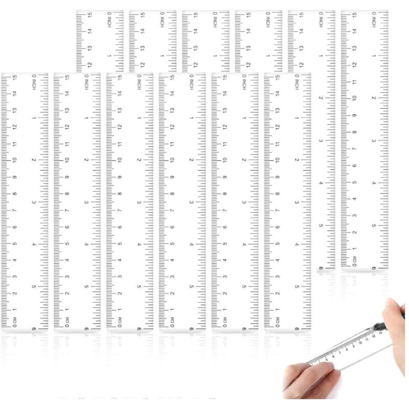 Bluedeer - Kunststoff Lineal 12 Stück 15cm Transparent Präzision Lineal mit Metrische&Inch-Skala für Schule Geprägte Zentimeter Einteilung Zuhause