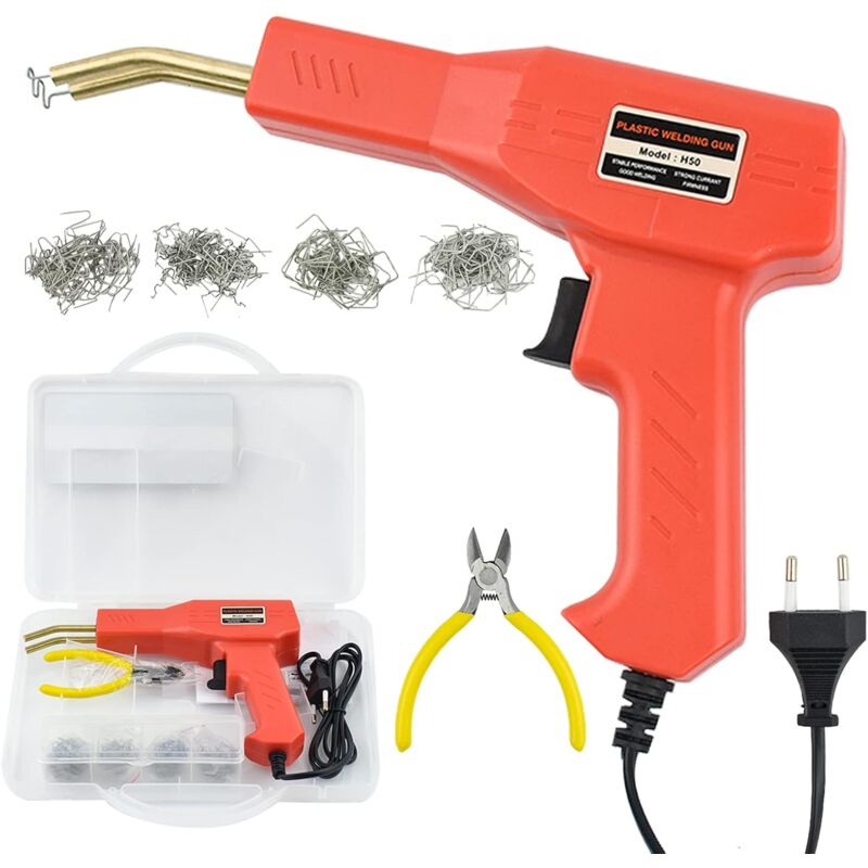 Kunststoff-Schweißgerät, 50 w Kunststoff-Schweißgerät, Kunststoff-Reparatur-Set, Auto-Stoßstangen-Reparatur-Schweißgerät mit 200 Heftklammern, Zange,