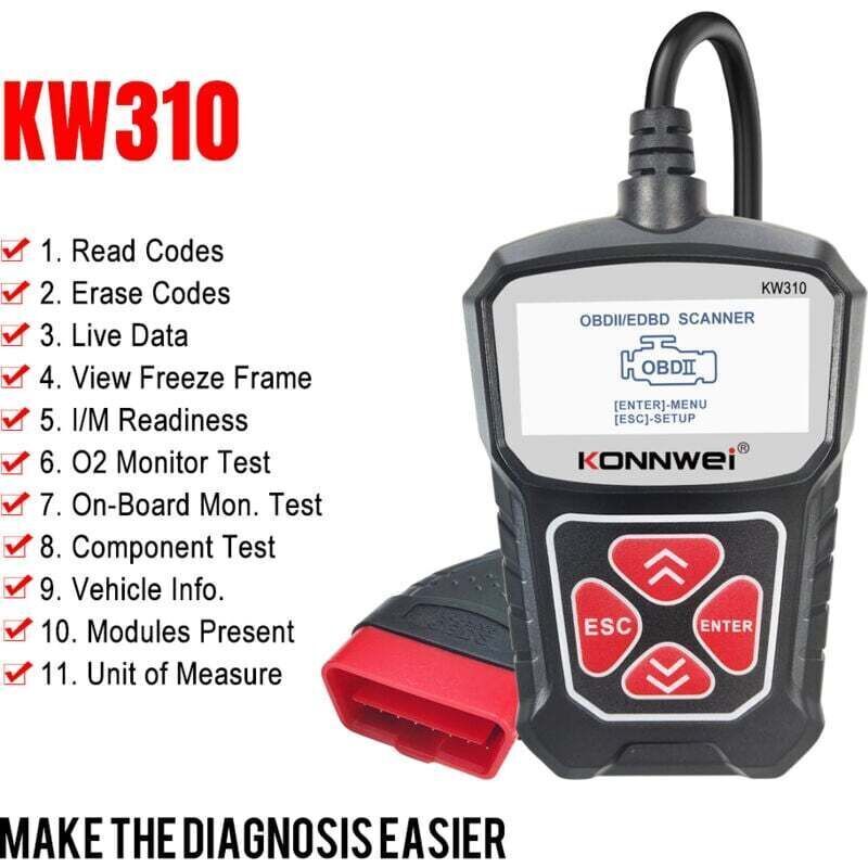 KW310 Diagnosegerät für OBD-Fehlererkennung im Auto (Schwarz KW310)