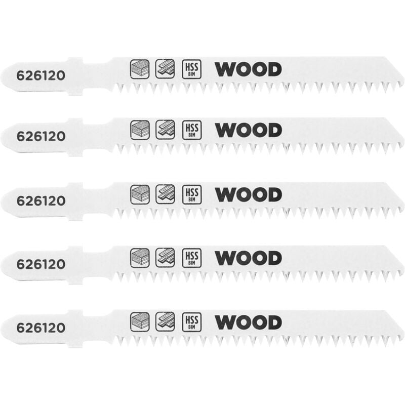KWB - 5x Stichsägeblätter Laminat (geeignet für Laminat, Hartholz, Bi-Metall, gehärtete Zähne, T-Aufnahme)