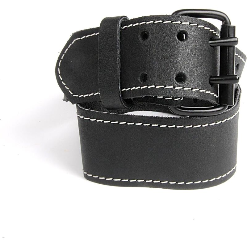 Leder-Gürtel aus robustem Rinds-Leder, Doppelsteg-schnalle, in Schwarz, 135 cm, mit weißer Naht, für Werkzeug-Taschen, Jeans u. v. m. - KWB