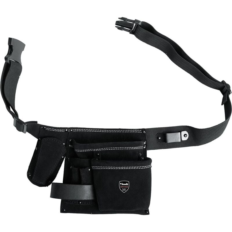 Werkzeug-Tasche Leder mit Gürtel '5 Fächer, Nagel-Tasche, Messertasche, Hammerhalter und Halter für Bandmaß - KWB