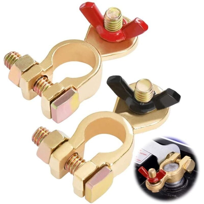 12 V/24 v Autobatterie-Anschlussklemme aus Messing mit Butterfly-Anschlussklemmen für Autos, Motorräder und Elektrofahrzeuge (1 Paar) - KZQ