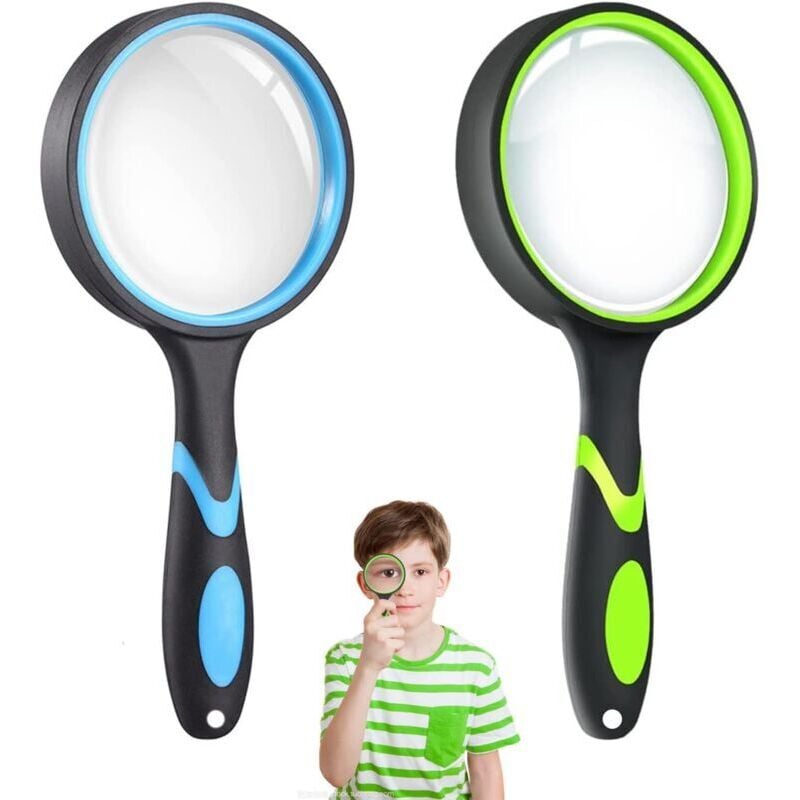 2-teilige Kinderlupe mit weichem Gummigriff, 75-mm-Lupen, 10-fache Leselupe, rutschfeste Lupe, für Bücher, Karten und Insektenbeobachtung (1