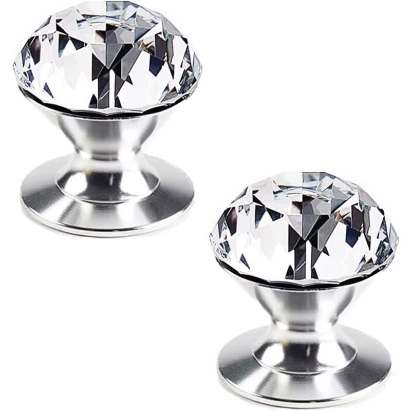 2er-Set Griffe aus klarem Kristall, selbstklebende Knöpfe aus Aluminiumkristall, Möbelknöpfe, selbstklebende Griffe zum Aufkleben für Schränke –